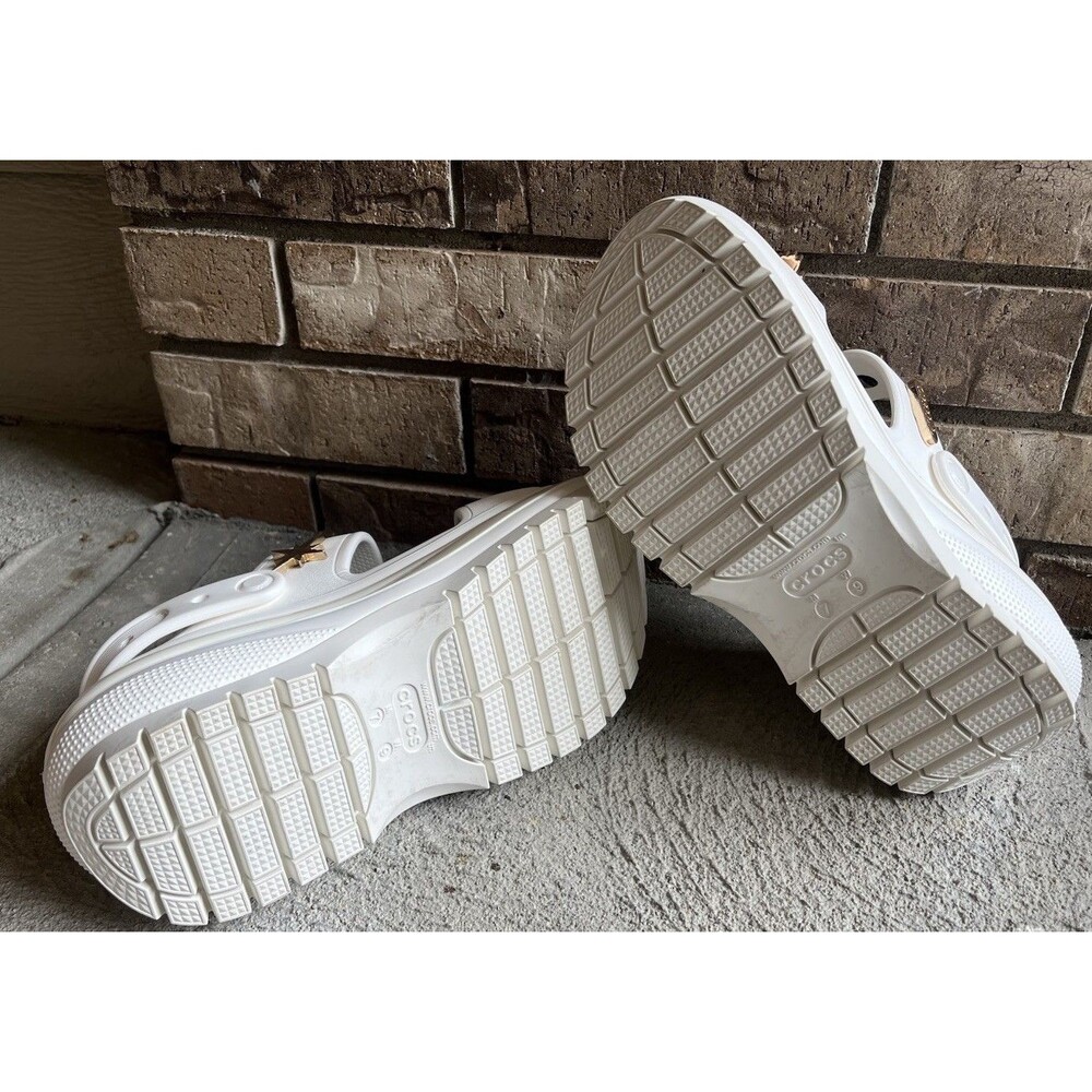 Crocs Mega Crush Women's 9 Men's 7 Platform Sandals - White w/ Jibbitz Charms - Picture 15 of 16